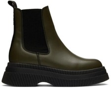 New! Ganni Creepers Mid Chelsea Boot Leather Platform  Green Size 10 Us 40 Dd350