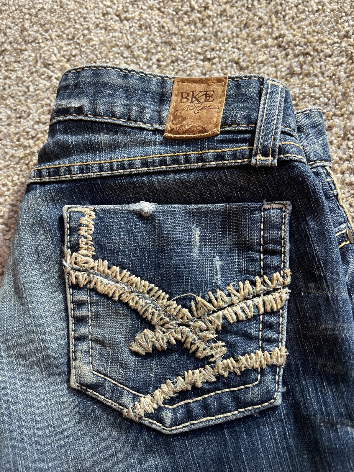 BKE Buckle Stella Boot Capri Blue Denim Distressed Embroidered Pocket 30 X 19.5 - View 2