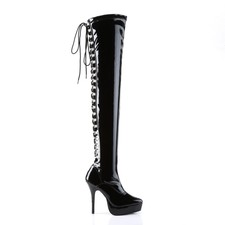 Black Thigh High Lace Up Fetish Pointy Toe Mens Crossdresser Drag Queen Boots