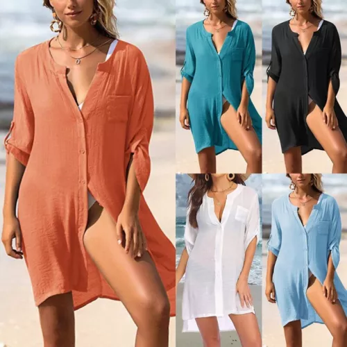 Women Beach Cover Up Half Sleeve Swimsuit Coverup Ladies Bikini Swimwear Summer - Picture 2 of 51