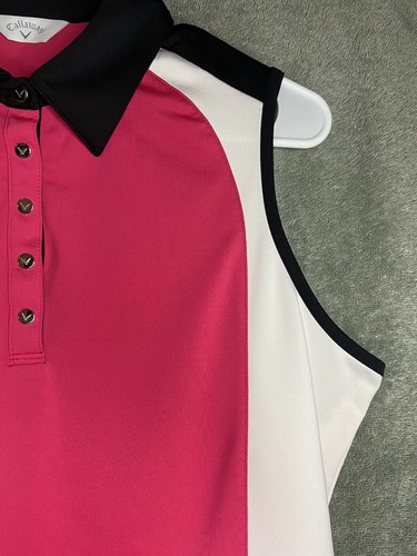 Callaway Golf Womens Tank Top Size L Pink White Colorblock Snap Sleeveless - Picture 2 of 16