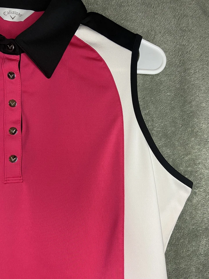 Camiseta sin mangas de golf Callaway para mujer talla L rosa blanco bloques de color a presión sin mangas Foto 2 de 4
