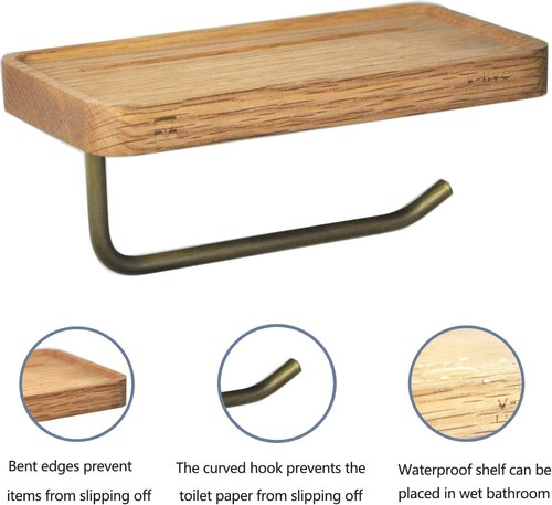 Deercy Toilet Paper Holder with Rustic Wood Wall Mounted Shelf for Bathroom - Bild 4 von 8