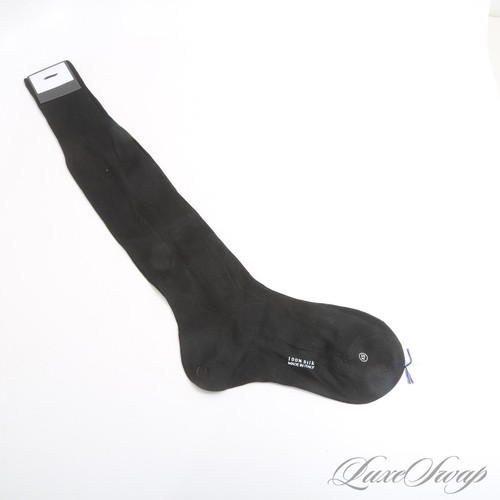 NWT #1 MENSWEAR Sorley Made in Italy Black 100% SILK Solid OTC Long Socks NR #7