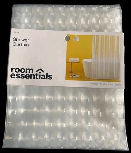 x2 Clear Shower Curtains Cubic Waffle Square Grids Textured PEVA Plastic Vinyl - Picture 6 of 16