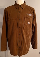 Carhartt Shirt Jacket Mens XL Tan Rugged Flex Canvas Fleece Lined Snap Shacket