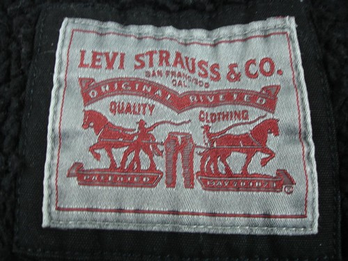 Men's L Levi's Black Sherpa Fur Lined Jean Trucker Jacket Removable Hood Hoodie - Picture 20 of 24