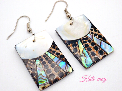 Mother of Pearl Abalone Pagoda Shell Earrings with Small Rectangle Shape - Picture 1 of 8