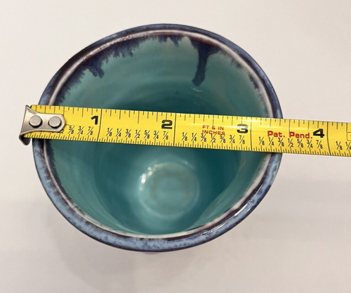 Kunstkeramik Vase Tropfglasur signiert glänzend strukturiert Übertopf Bleistift Tasse 4 3/4" hoch - Bild 21 von 21
