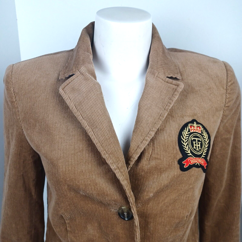 Tommy Hilfiger Mujer Mediana Pana Cresta Parche Blazer Chaqueta Marrón Preppy - Imagen 5 de 19