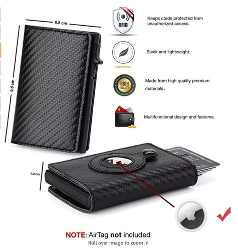 Mens Smart Leather Wallet with Smart Air Tag Holder | Carbon Fibre Black Edition - Picture 5 of 6