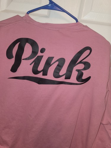 PINK By Victoria's Secret Logo Varisty Long Sleeve Oversized Campus Tee SMALL  - Picture 5 of 9