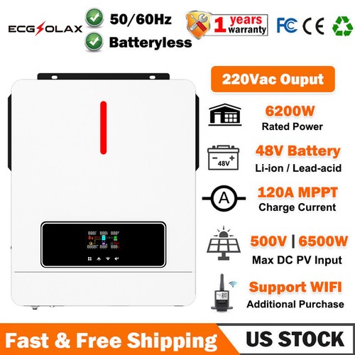 6200W Solar Inverter Hybrid 48V Pure Sine Wave 120A MPPT Solar Charge Controller - Picture 1 of 10