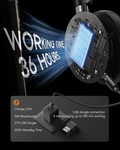 Wireless Headset with Mic Bluetooth 5.3 Mono Computer Headphones with USB Dongle - Picture 5 of 9