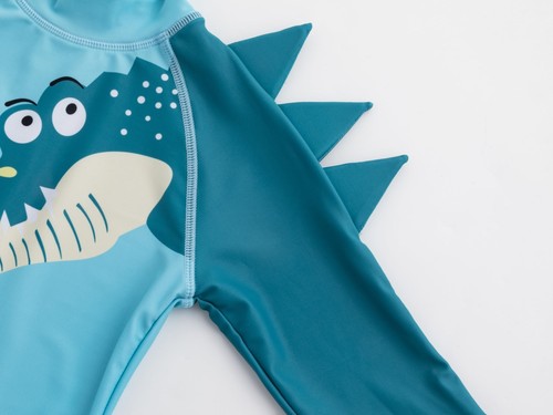 Boys One Piece Rash Guard Short Sleeve Crocodile Print Zipper Swimsuit UPF 50... - Picture 6 of 7