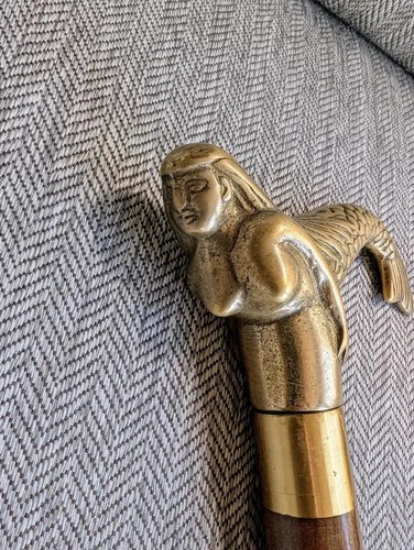 Vintage Wooden Walking Antique Walking Cane Stick Mermaid Handle Stick Gift - Picture 2 of 3