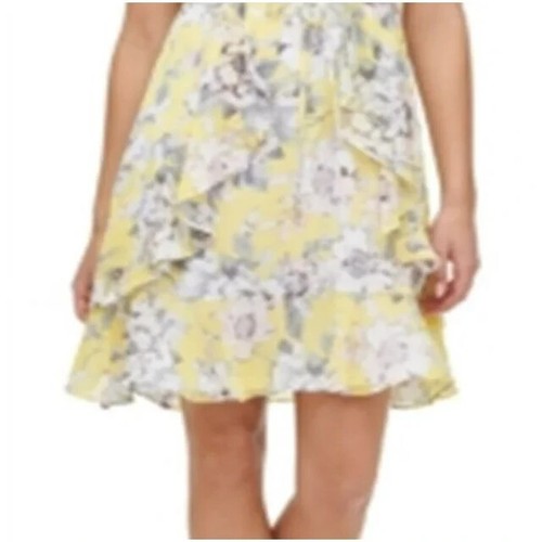 Nuevo Vestido Tommy Hilfiger Amarillo y Azul Volantes Floral Ajuste y Acampanado de Gasa Talla 6 $129 - Imagen 6 de 15