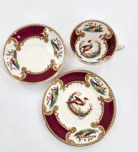 Royal Crown Myott Staffordshire Chelsea Bird Red Dessert Plate Teacup Saucer Vtg - Picture 6 of 7