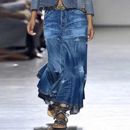 Lässiger Damen-Jeansrock mit hoher Taille, Slim Fit, A-Linie, Maxirock 2025 - Bild 17 von 25