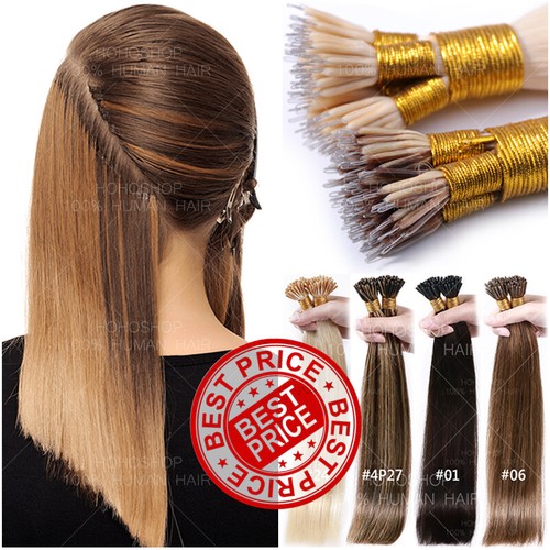 Russischer NANO RING 100% Echt Remy Echthaar 1G Loop Micro Perlen Extensions Ombre - Bild 1 von 28