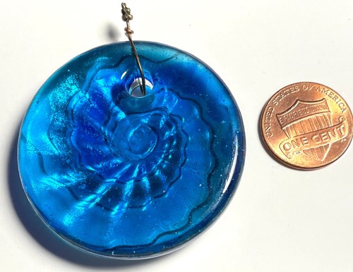 ONE Large Heavy Domed Blue & Copper Color Dichroic Glass Pendant 45mm 1 3/4" P1 - Picture 3 of 5