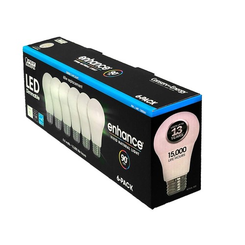 6 pack FEIT Dimmable LED Enhance 90+ CRI Bulbs 8.8W 60W rep. 800 Lumens Daylight - Picture 3 of 4