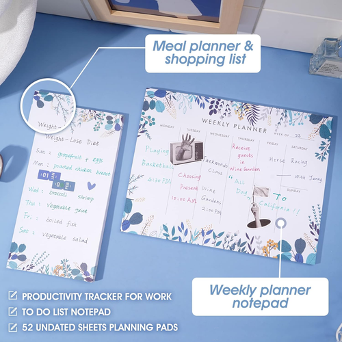Weekly Planner Notepad Tear off Set of 2 Weekly Calendar Pad 52 Undated to Do Li - Picture 2 of 12