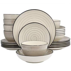 Elama El-Gia24C Gia Stoneware Dinnerware Set - Round Design, Cream Color