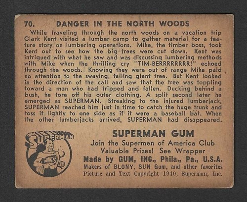 c1940 R145 Gum Inc Superman Trading Card - #70 Danger North Woods - High Number - Picture 2 of 2