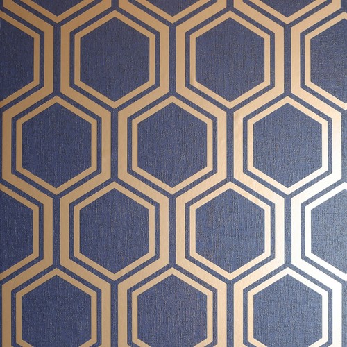 European made & Designed Luxe Hexagon Navy Gold Wallpaper - Picture 2 of 4