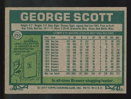 1977 Topps #255 George Scott EX - Picture 2 of 2