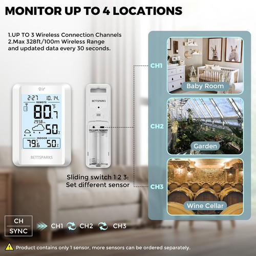 Termómetro Interior Exterior Inalámbrico Control Remoto Temperatura y Humedad Monitor Hogar... - Imagen 4 de 9