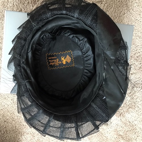 Vintage 20's Hat Black Straw Netting Floral William Taylor & Sons size 7 1/2 - Picture 9 of 10