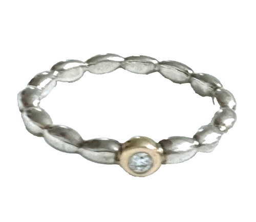 Pandora SS and 14K Gold Elegant Embrace Stackable Ring with Diamond - 190838D 56 - Picture 8 of 9