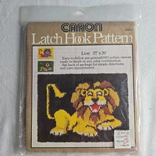 Caron Latch Hook Kit Lion Kit 27''x20'' 1977 VTG Animals Kidcore Safari Nursery