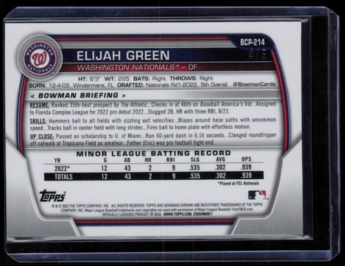 ELIJAH GREEN 2023 BOWMAN CHROME PROSPECTS RED AQUA VAPOR WAVE REFRACTOR RC 4/5 - Picture 2 of 2