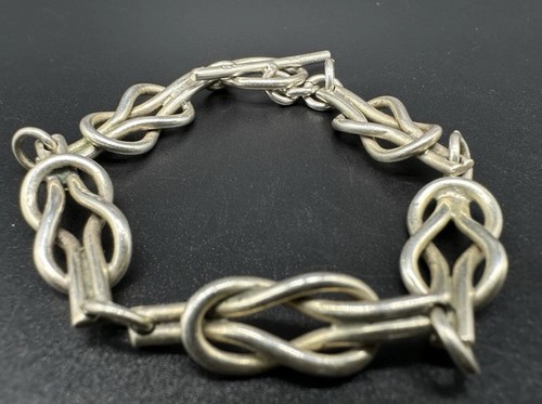 Pulsera de eslabones de doble nudo vintage de plata de ley 16 g