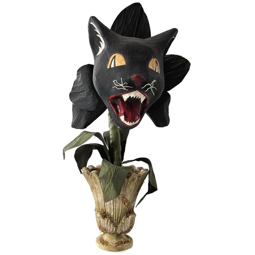 Bethany Lowe Scaredy Cat Orchid Halloween Black Paper Mache Flower Urn 18" Rare - Picture 3 of 10