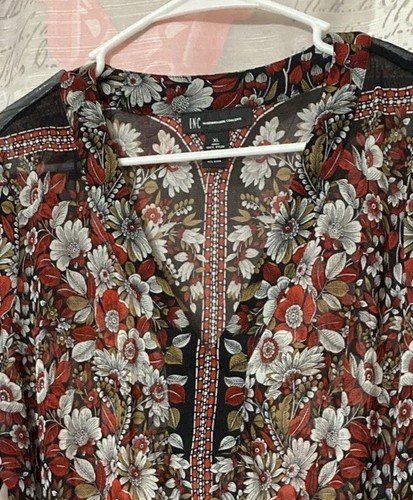 INC International Concepts Women's Floral Multi Tunic Top XL Bell Long Sleeve - Picture 2 of 11