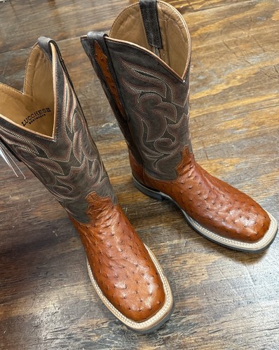 LUCCHESE MEN'S ROWDY OSTRICH SKIN COGNAC WESTERN BOOTS - SQUARE TOE- Size 8.5 - Picture 5 of 5