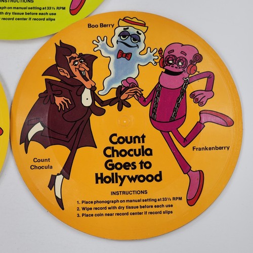 1970s Count Chocula Boo Berry Frankenberry Cereal Box 6” Records LOT NEW 33-1/3 - Picture 3 of 8