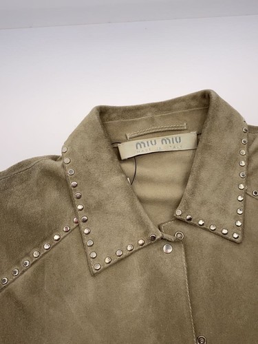 Miu Miu Chaqueta de Cuero Blusa 40 BEG Liso General Usado Espinilla Usado - Imagen 7 de 7