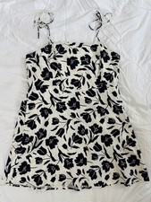 Old Navy Linen Blend Black White Floral Smocked Strappy Square Neck Sundress XXL