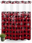 No Hook Shower Curtain with Snap in Liner Set,Classic Black and Red Buffalo P...