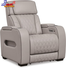 Boyington Contemporary Leather Match Power Recliner with Adjustable Headrest Cup