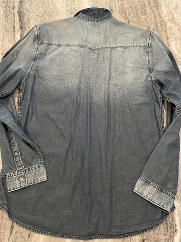 Guess Men’s Distressed Denim Button Up Shirt. Dark Blue. XL - Picture 2 of 9