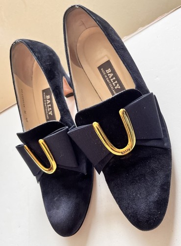 BALLY SWITZERLAND Witchy Poo Pilgrim Retro Vintage Navy Bow Pumps Heels 5 1/2 - Picture 7 of 12