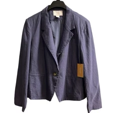 H By Halston Blazer Womens XL Navy Blue Linen Blend Jacket Capsule Minimalist