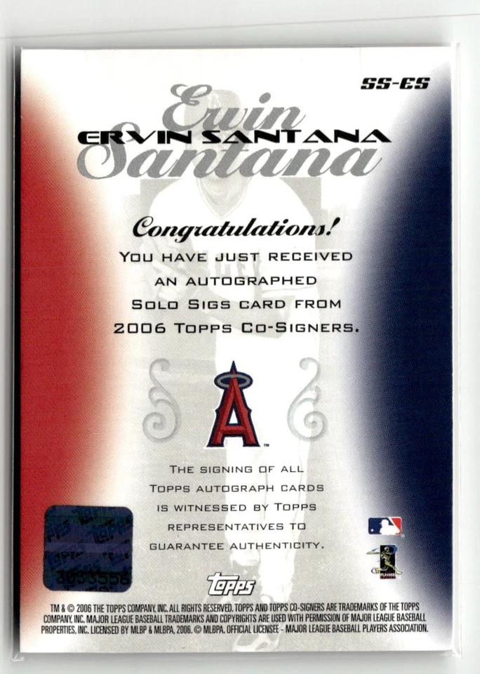 2006 Topps Co-Signers #SS-ES Ervin Santana Signers - Solo Sigs RC - Image 2 of 2