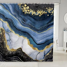  Kids Marble Shower Curtain 72"x84" 72"W x 84"L (Pack of 1) Blue Black Yellow